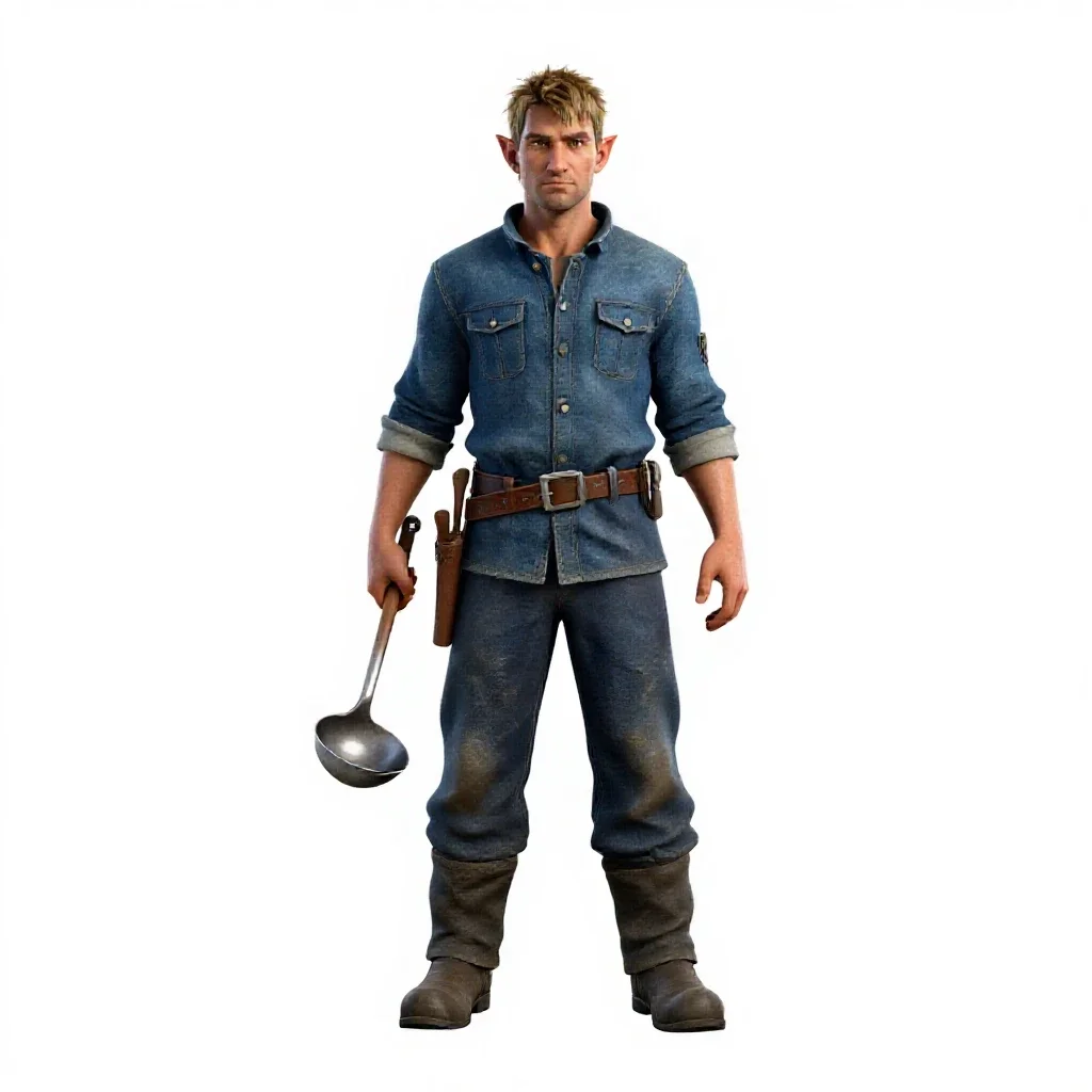 Halfling cook with a ladle isolated on a white background