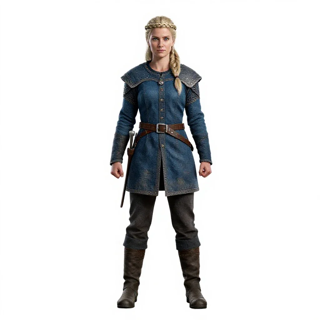 Shieldmaiden with a braided crown isolated on a white background