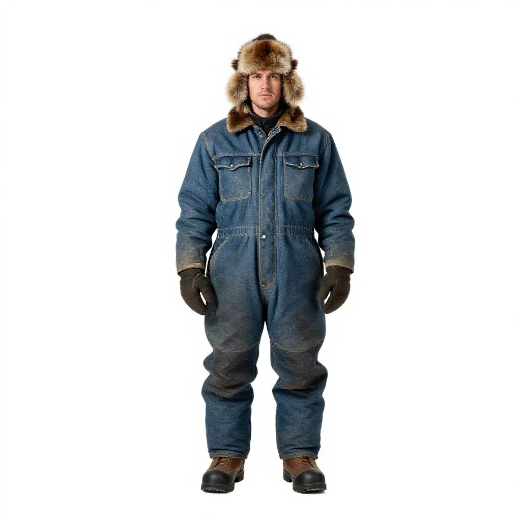 Snow-country hunter in furs isolated on a white background