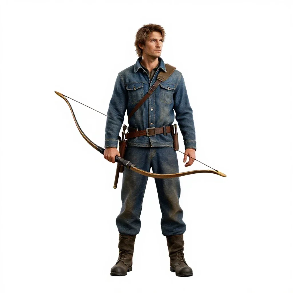 Wandering forest ranger with a longbow isolated on a white background