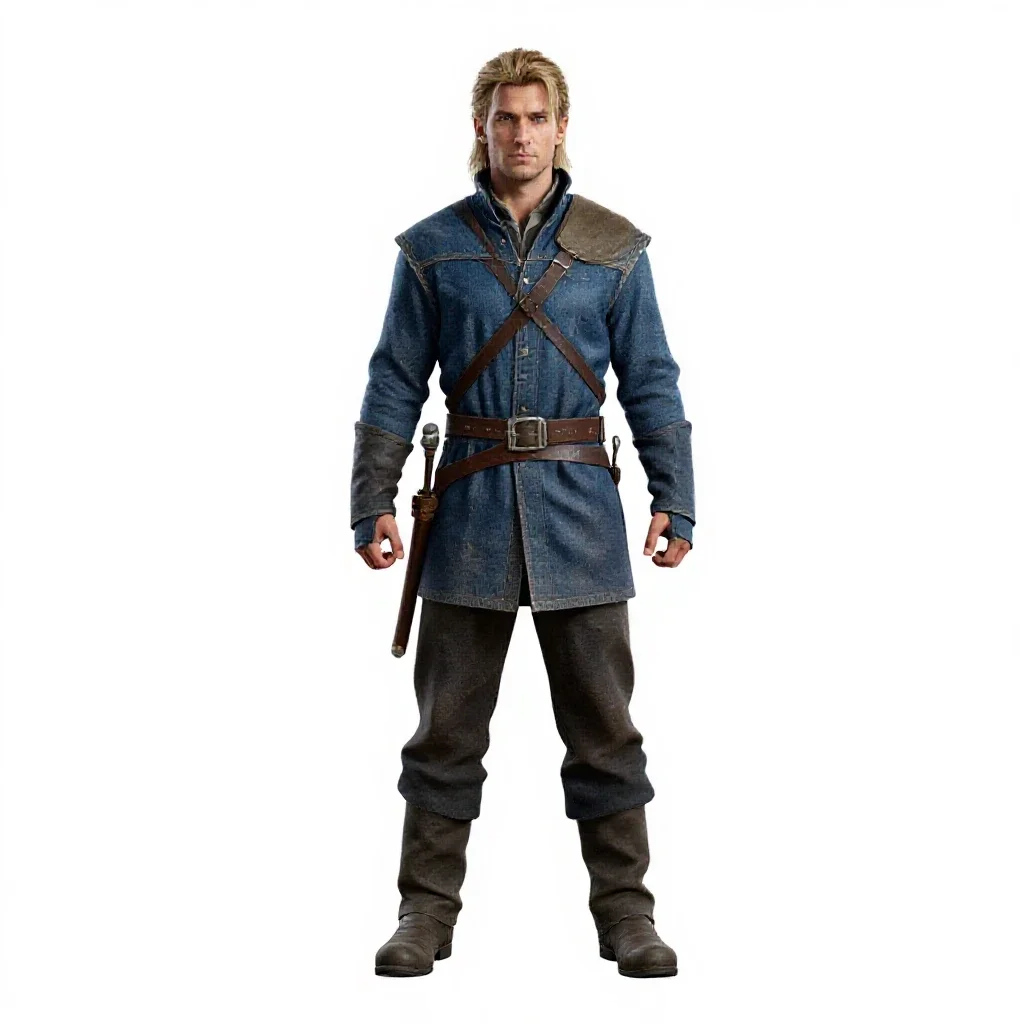 Elven archer in layered silks isolated on a white background