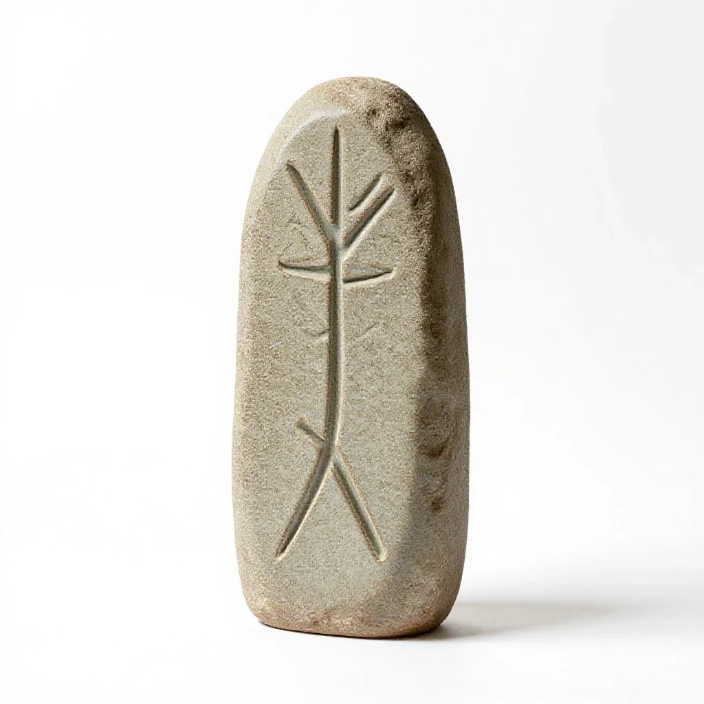 Rune-carved standing stone isolated on a white background
