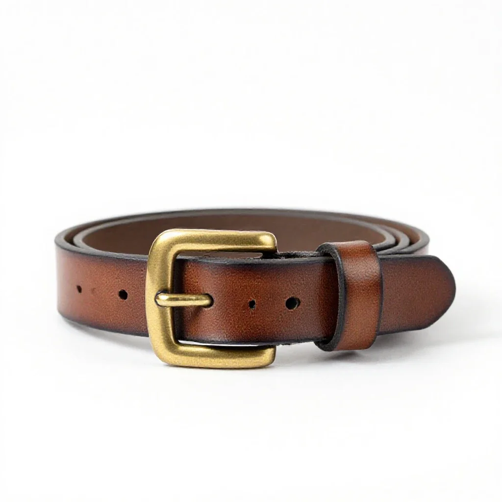 Leather belt with a brass buckle isolated on a white background