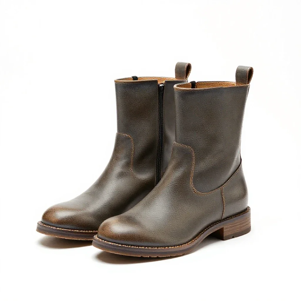 Pair of leather boots isolated on a white background