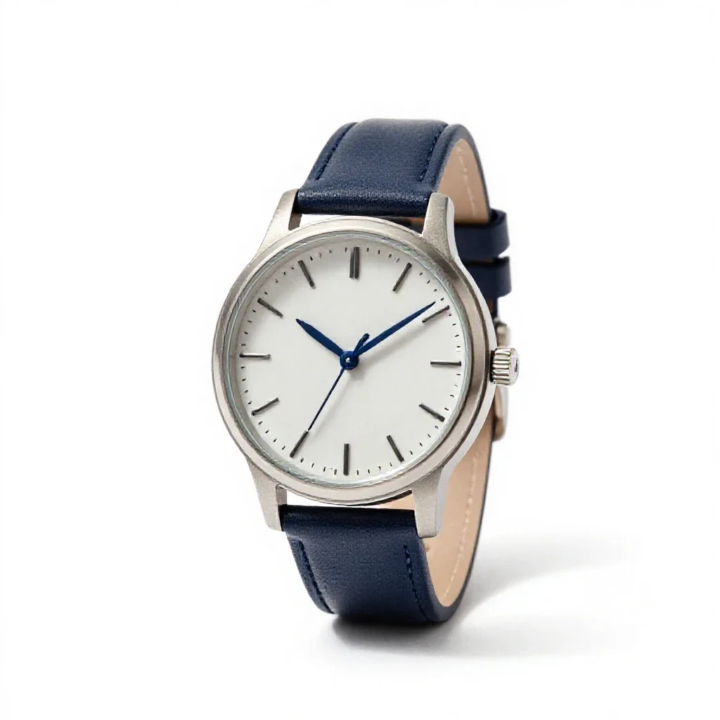 Wristwatch with a leather strap isolated on a white background