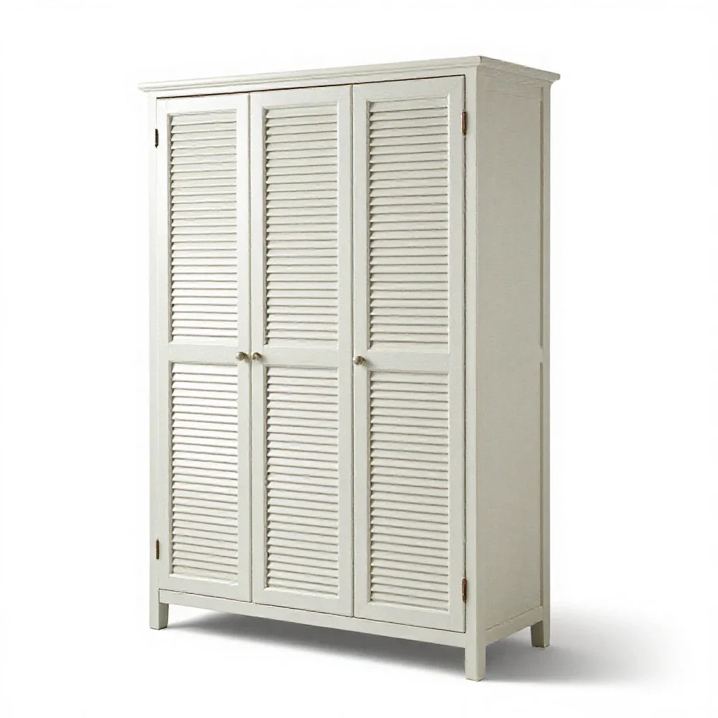 Wardrobe with louvred doors isolated on a white background