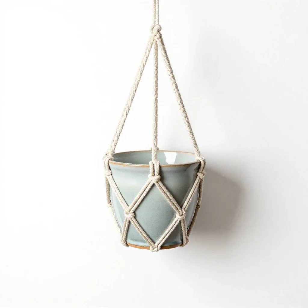 Hanging macrame planter isolated on a white background