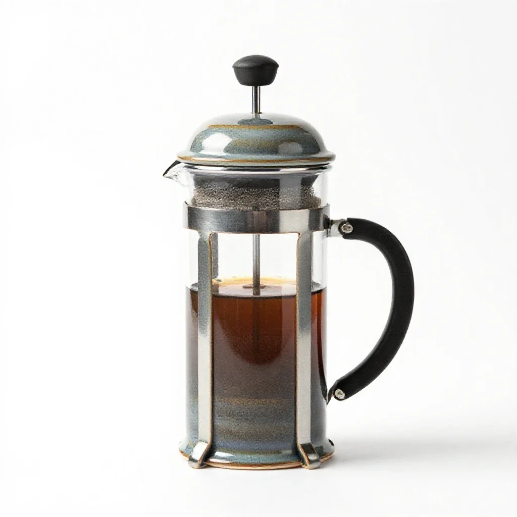 French press coffee maker isolated on a white background