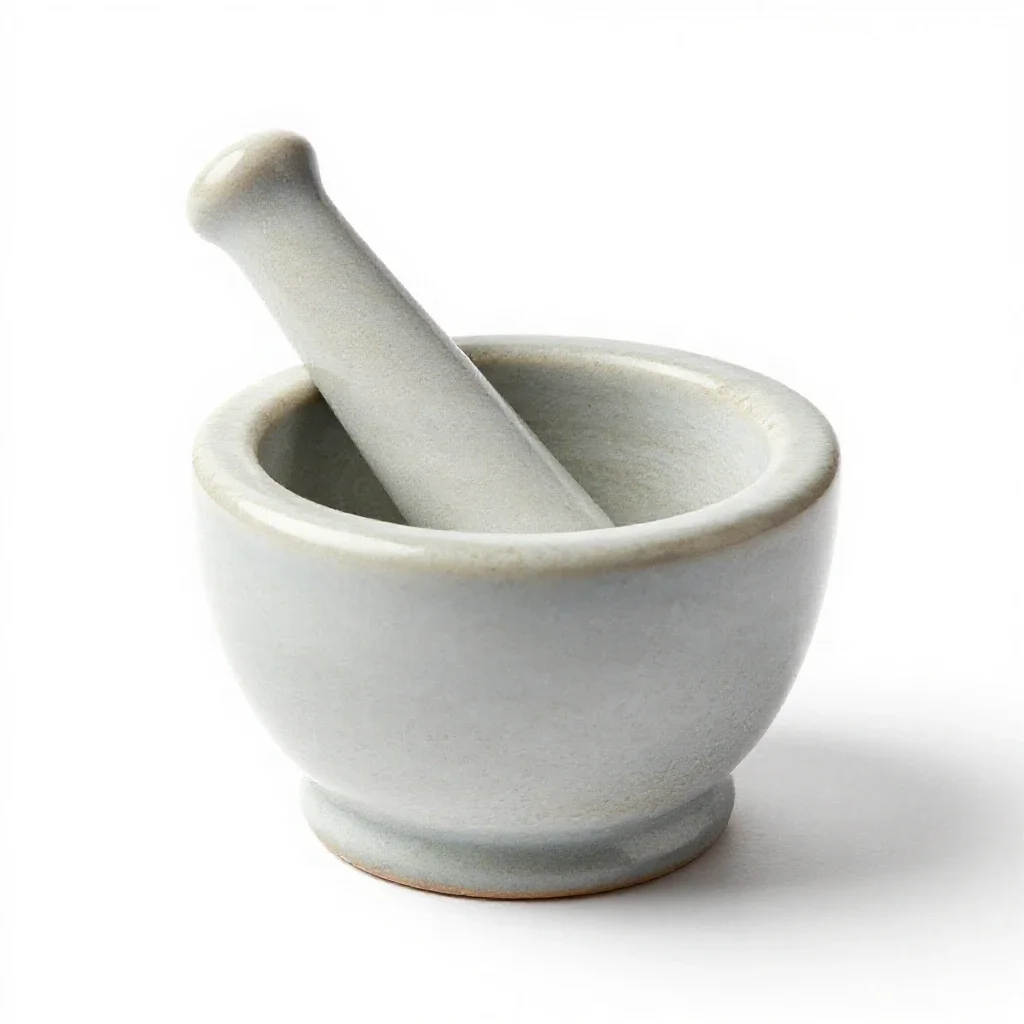 Marble mortar and pestle isolated on a white background