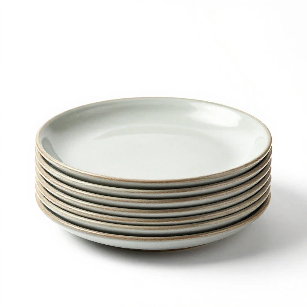 Stack of enamel camping plates isolated on a white background