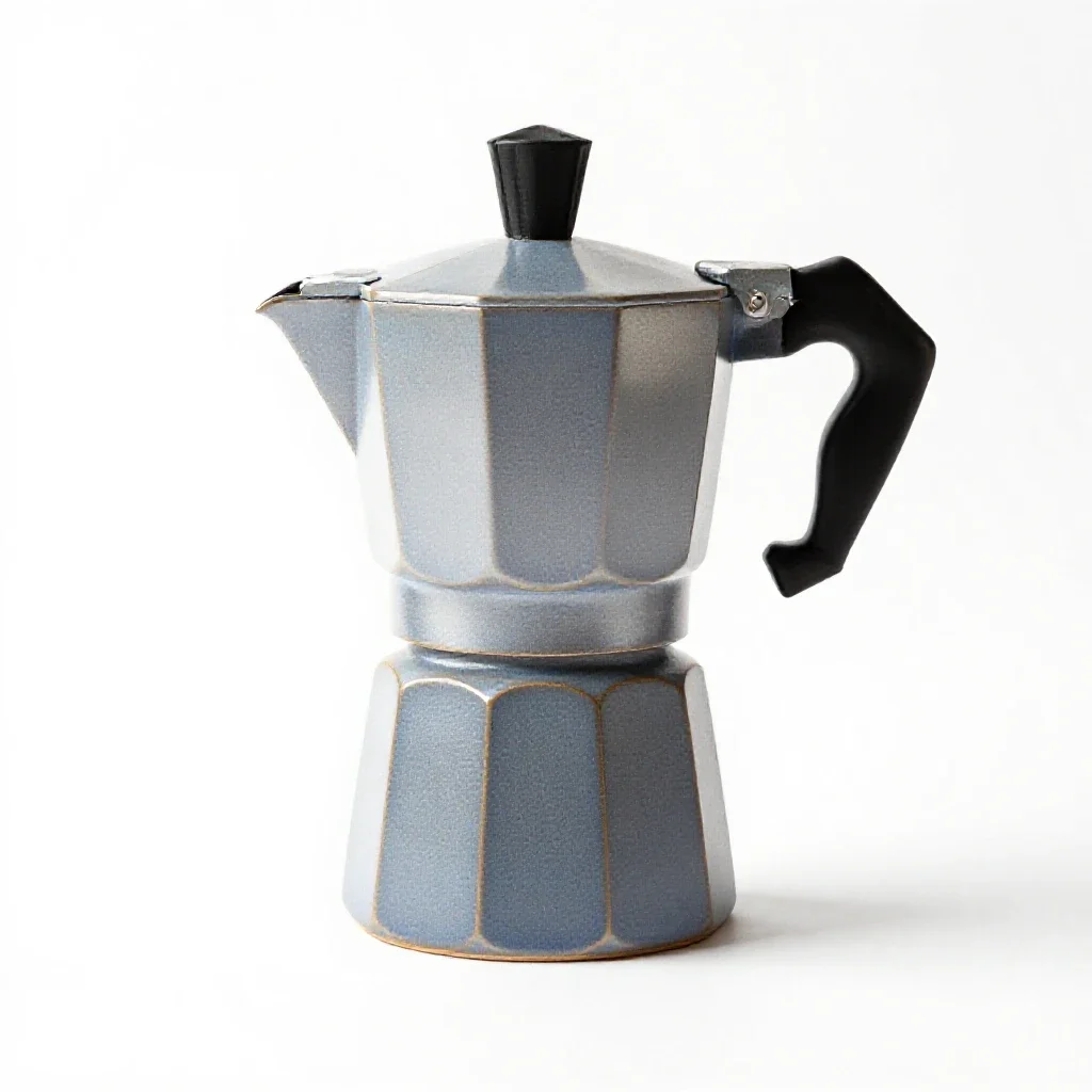 Stovetop espresso moka pot isolated on a white background