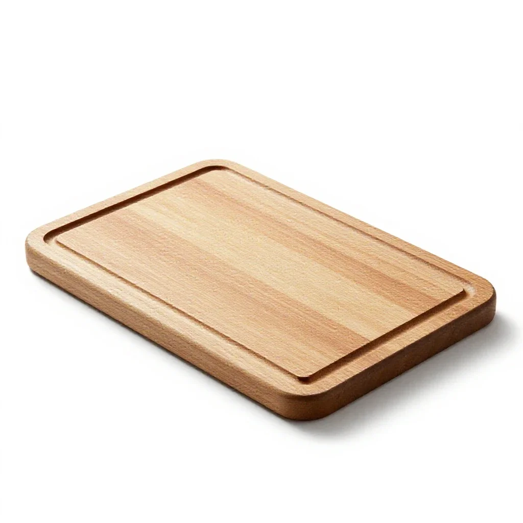 Wooden cutting board with a juice groove isolated on a white background