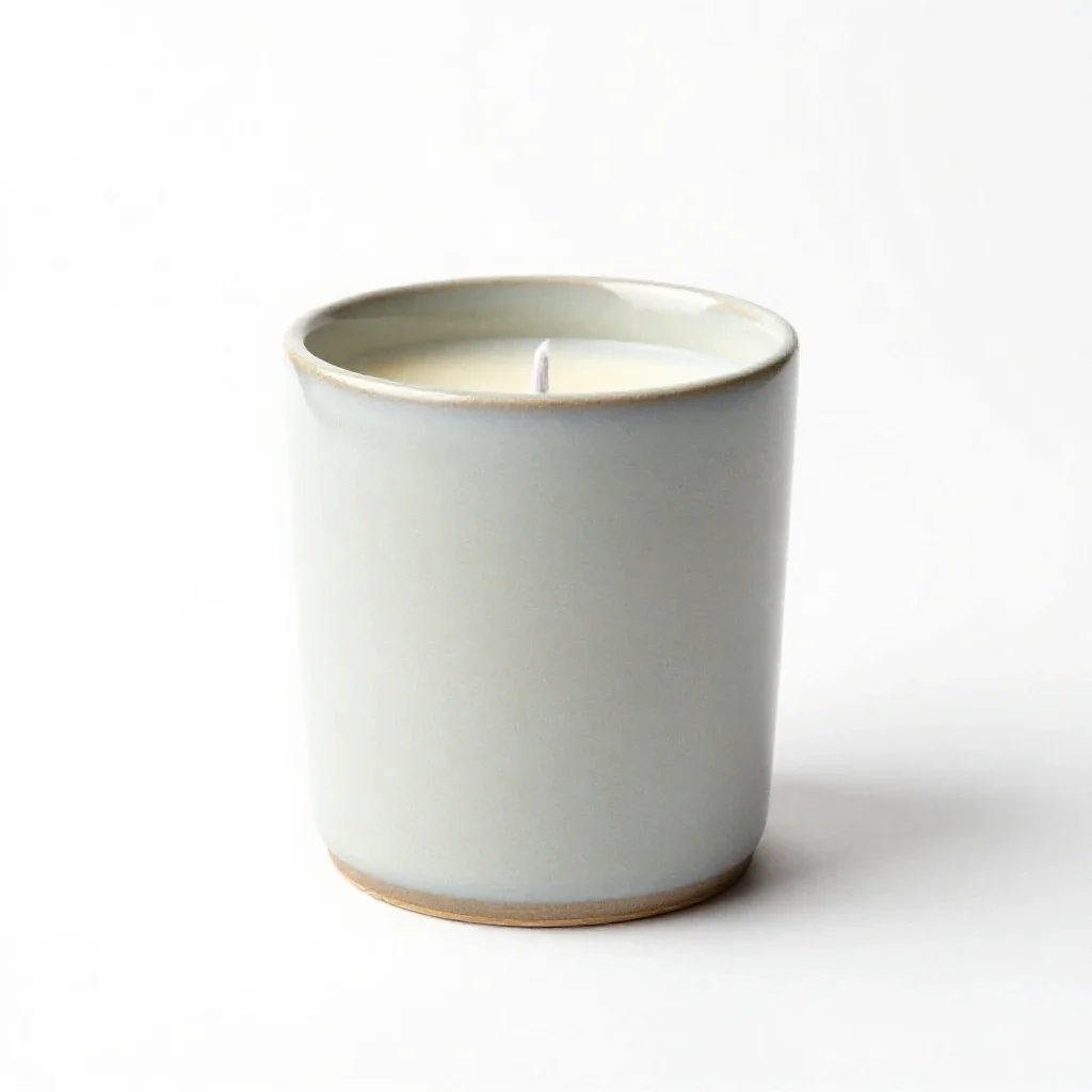Beeswax pillar candle on a holder isolated on a white background