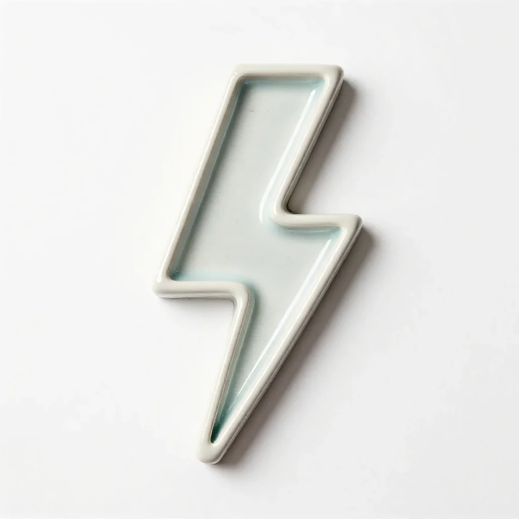 Neon sign shaped like a lightning bolt isolated on a white background