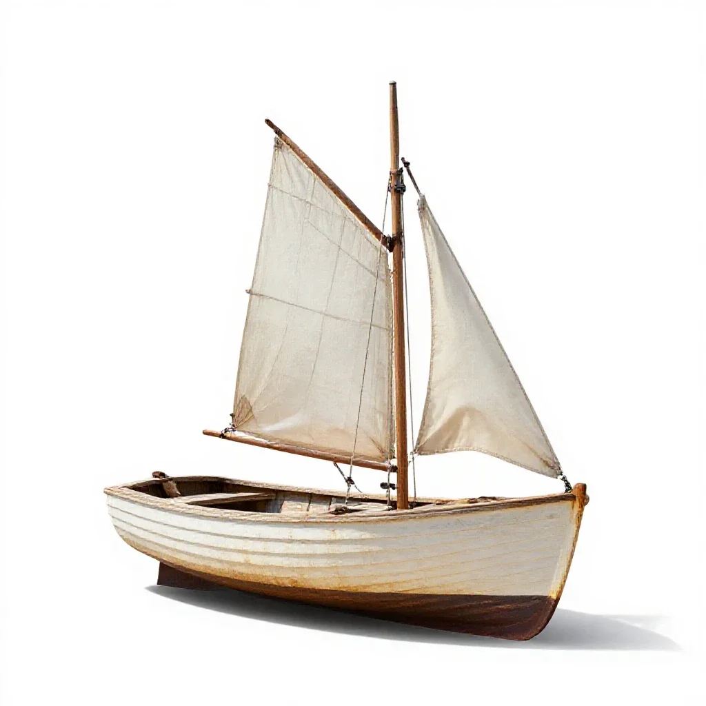 Wooden sailing dinghy isolated on a white background