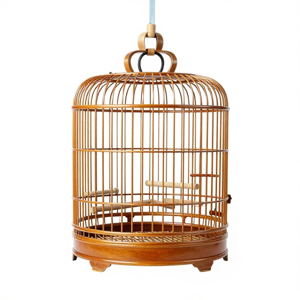 Bird cage with perches isolated on a white background