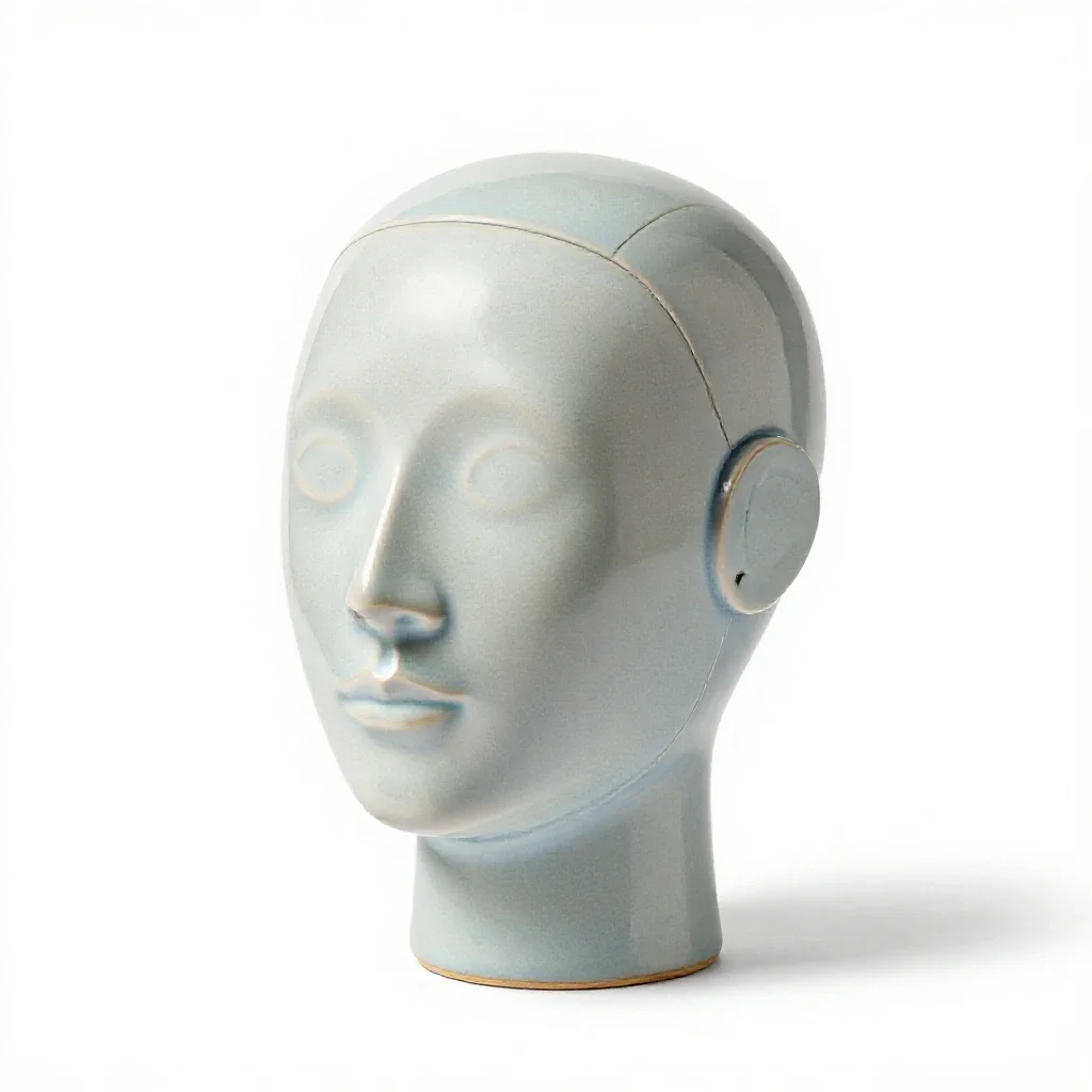 Humanoid robot head isolated on a white background