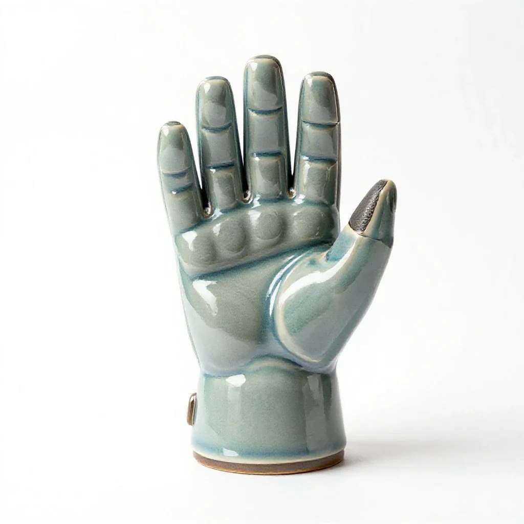 Powered exosuit gauntlet isolated on a white background