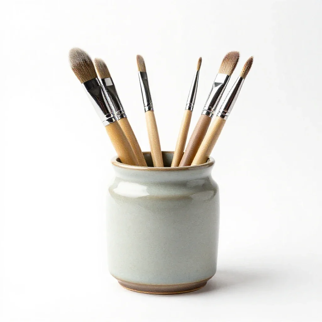 Jar of brushes isolated on a white background
