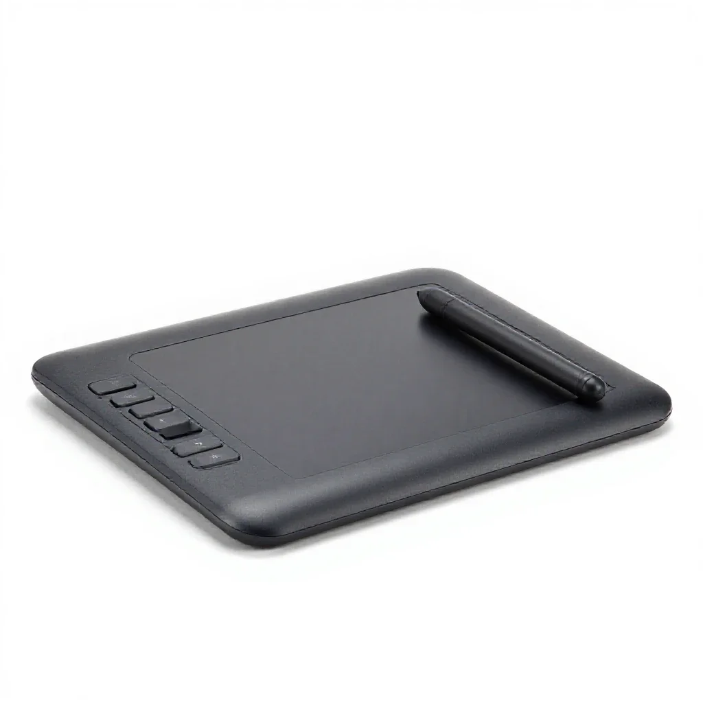 Graphics tablet with a stylus isolated on a white background