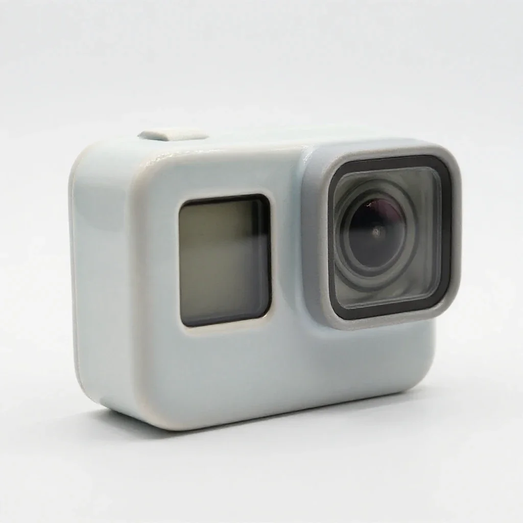 Action camera in a housing isolated on a white background