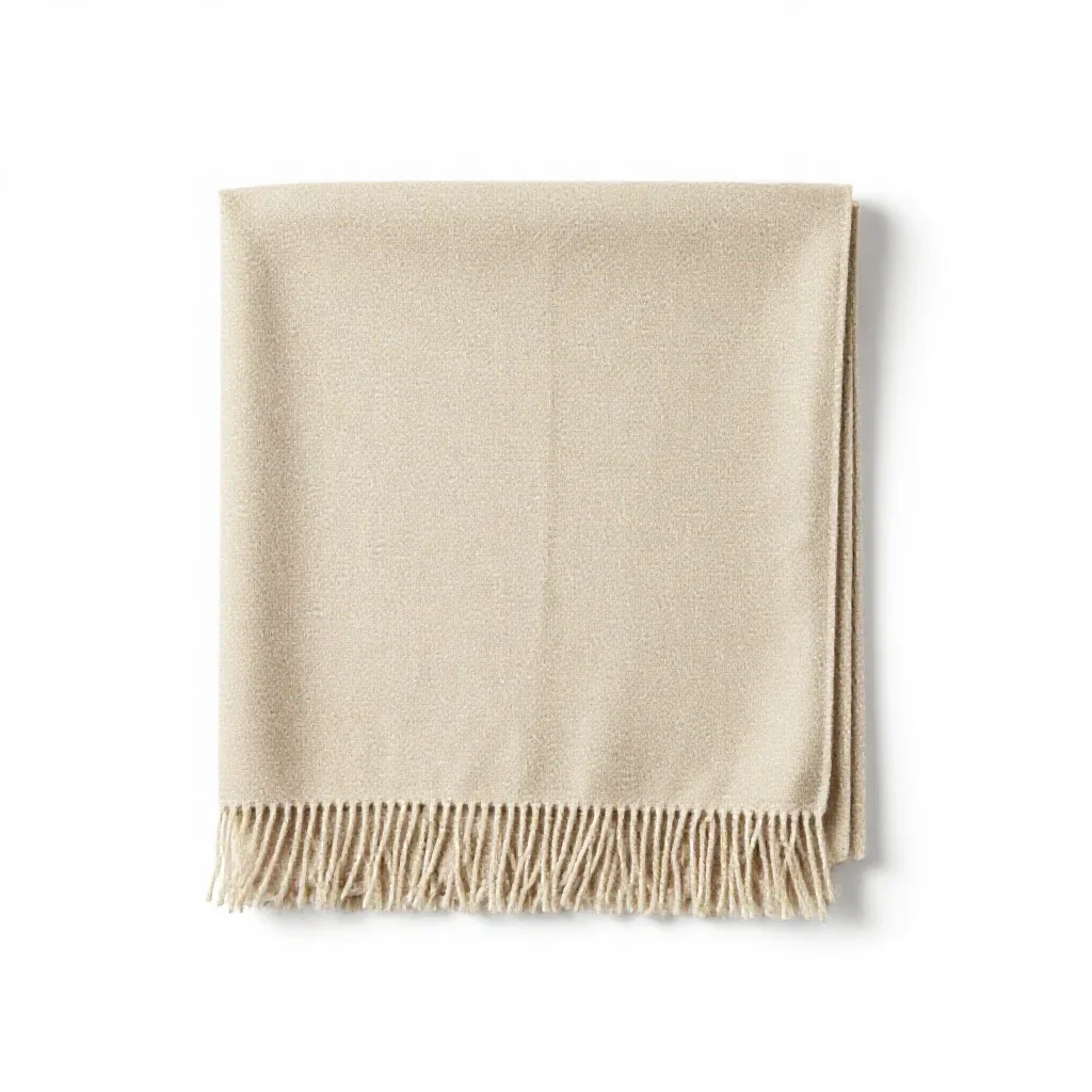 Folded wool throw with fringe isolated on a white background