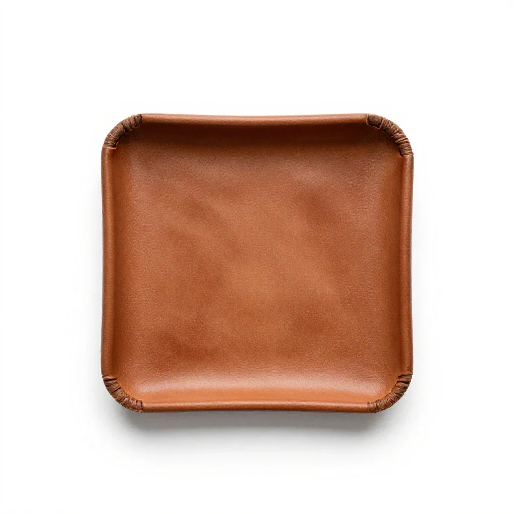 Leather valet tray isolated on a white background