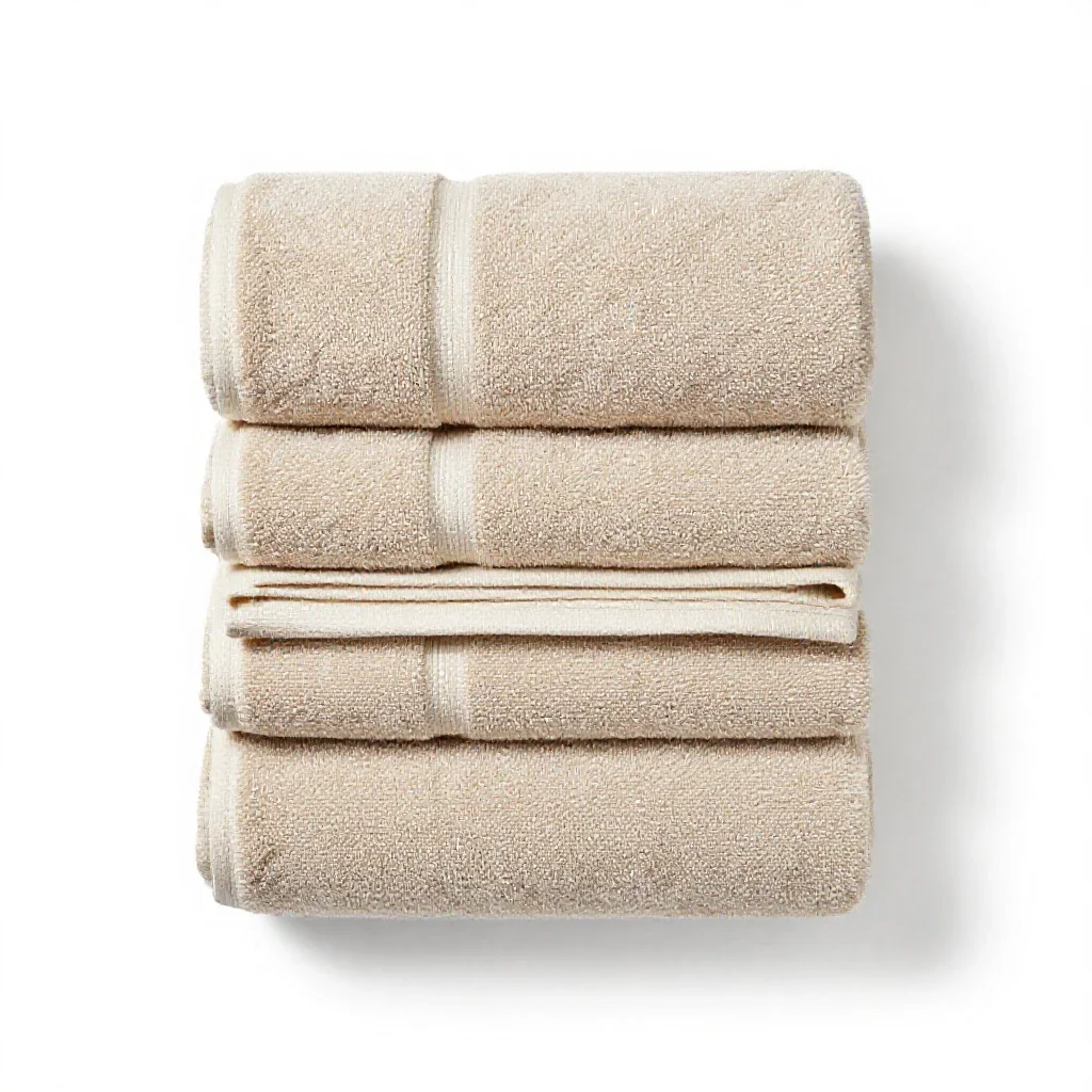 Set of stacked bath towels isolated on a white background
