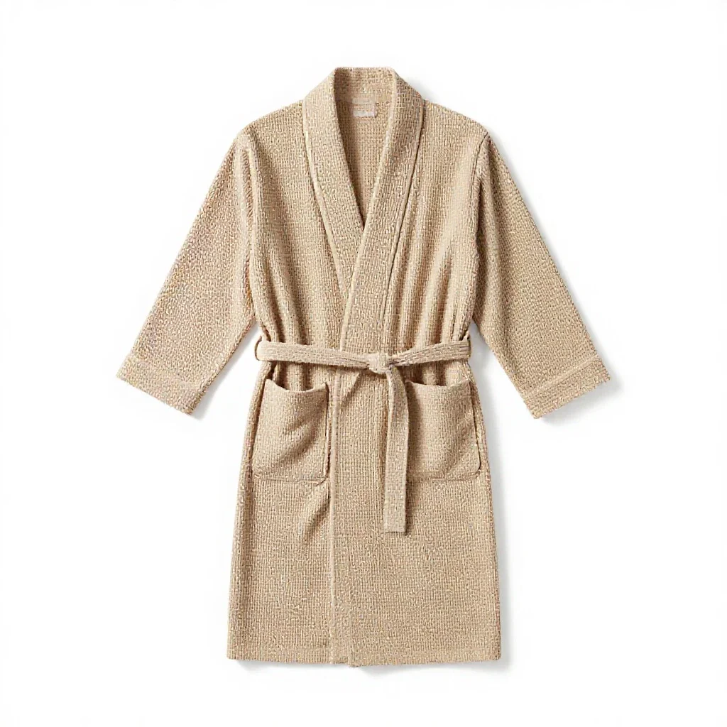 Waffle-weave bathrobe isolated on a white background