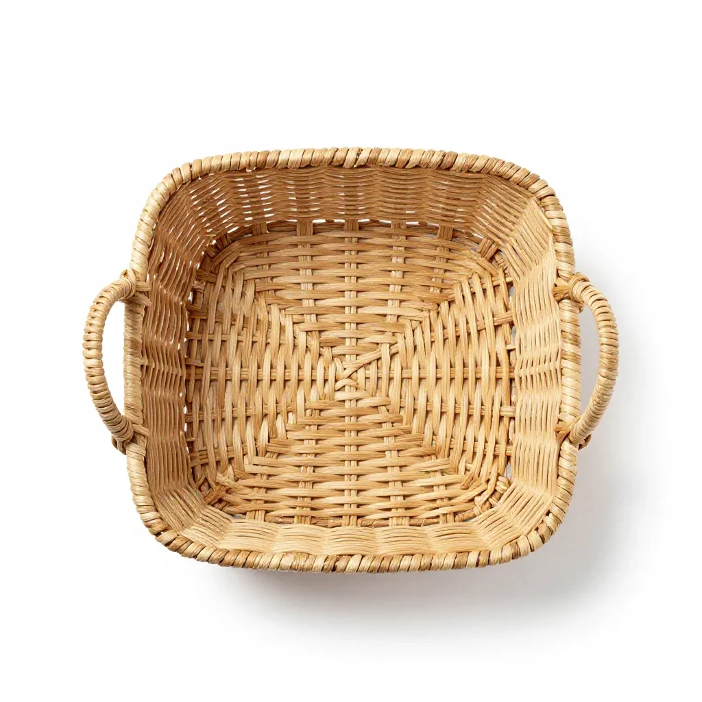 Woven storage basket with handles isolated on a white background
