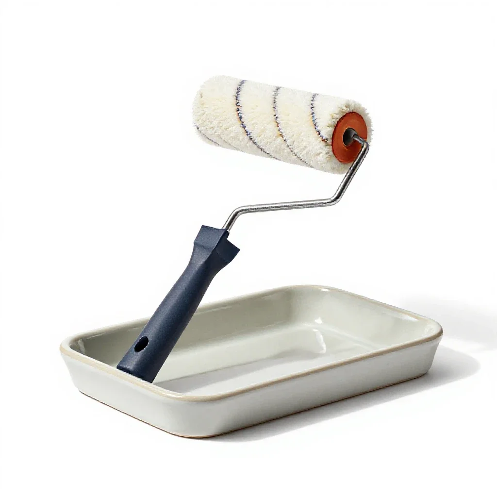 Paint roller and tray isolated on a white background