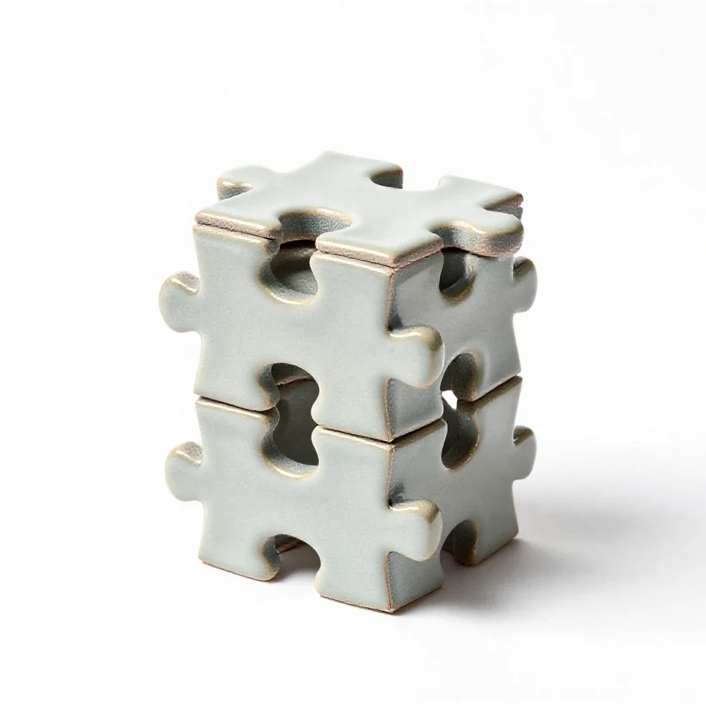 Jigsaw puzzle piece stack isolated on a white background