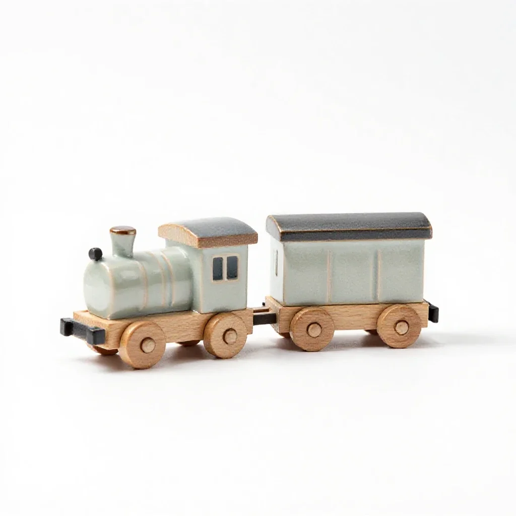 Wooden train track piece isolated on a white background