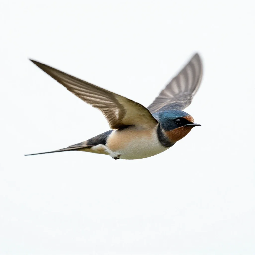 Barn swallow in flight isolated on a white background