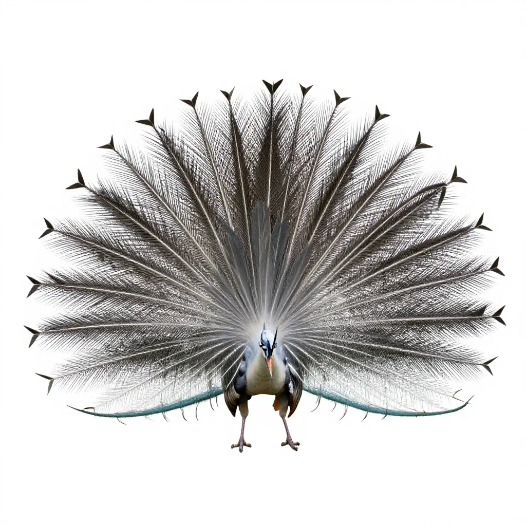 Bird of paradise displaying isolated on a white background