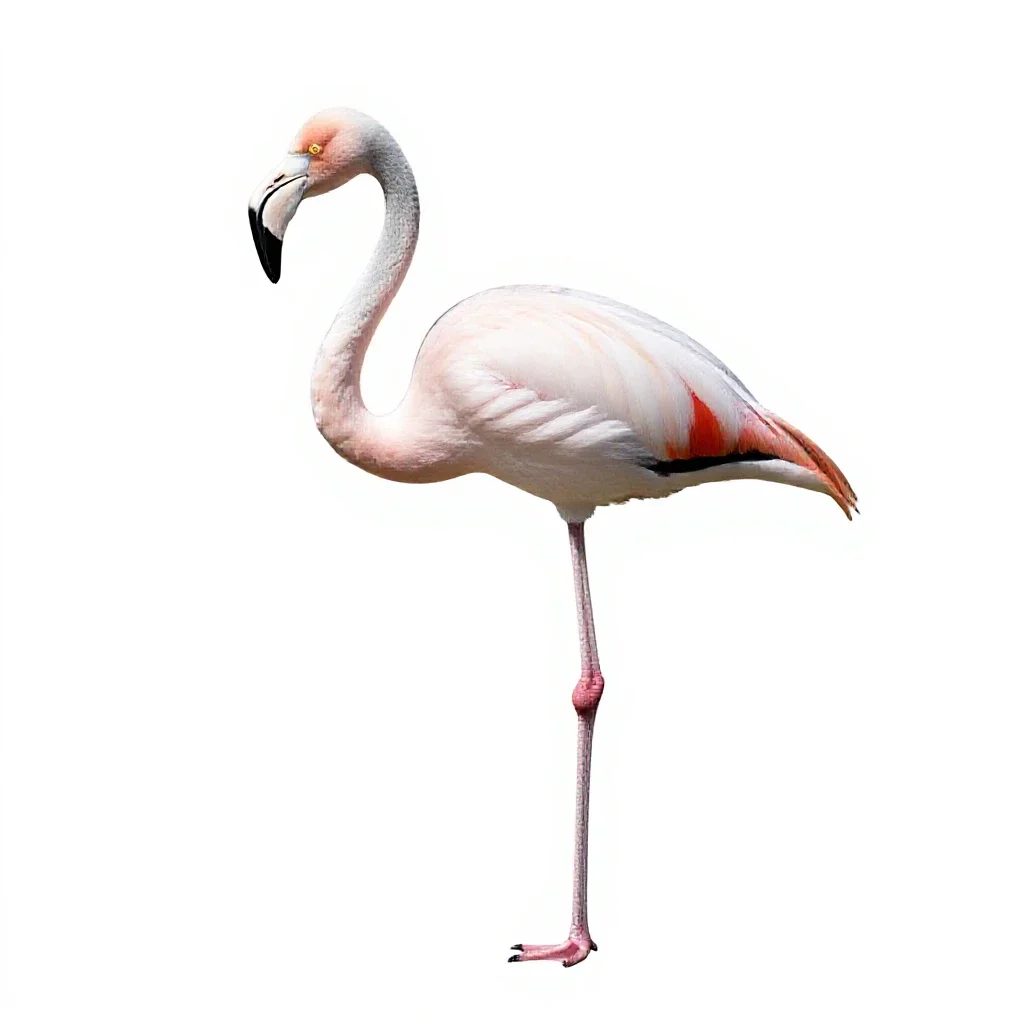 Flamingo on one leg isolated on a white background