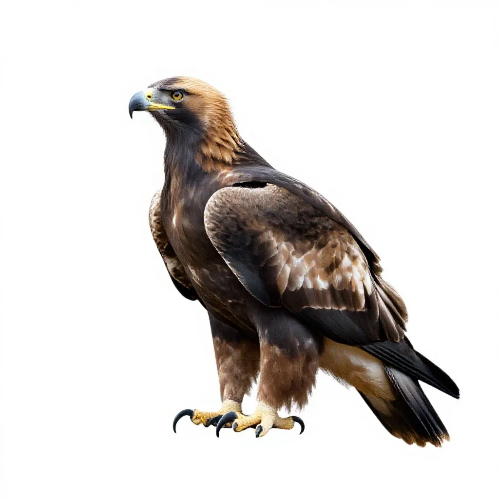 Golden eagle perched isolated on a white background