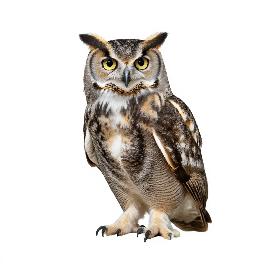 Great horned owl isolated on a white background