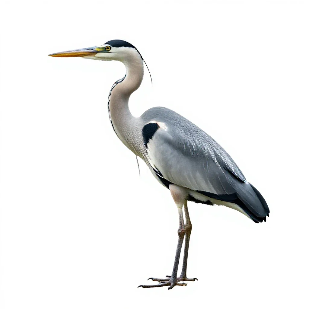 Heron standing still isolated on a white background