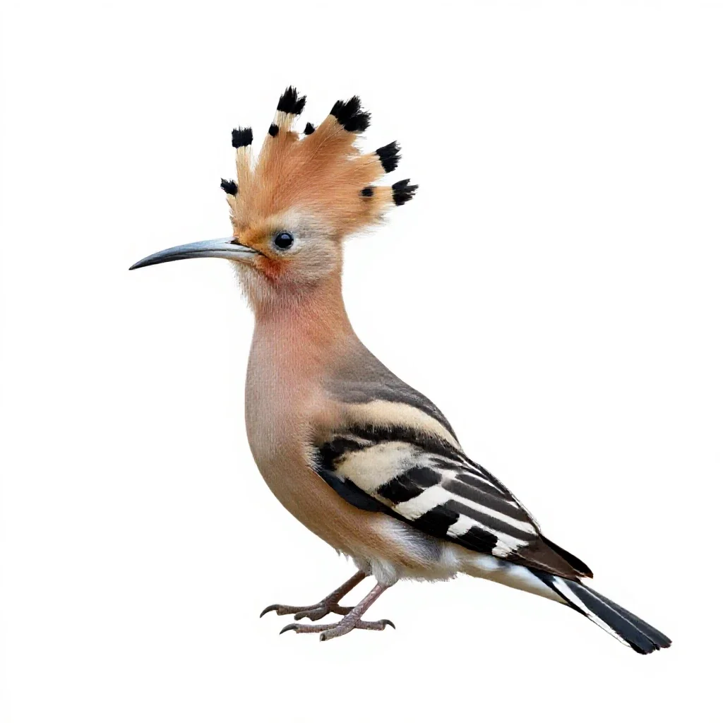 Hoopoe with its crest raised isolated on a white background
