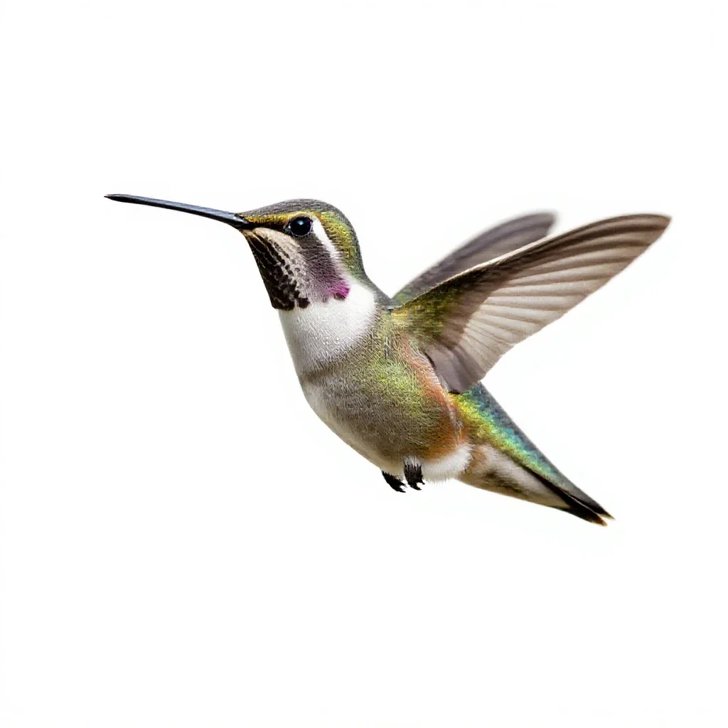 Hummingbird at a flower isolated on a white background