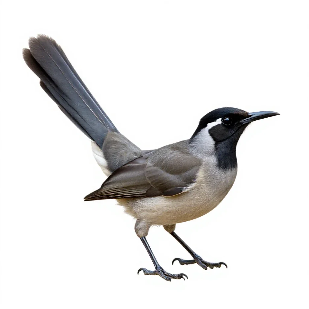 Lyrebird with its tail arched isolated on a white background