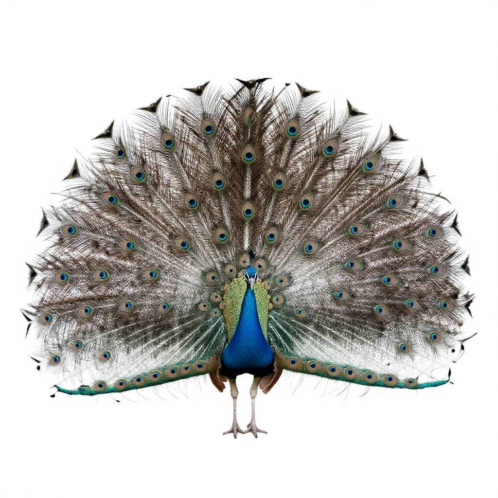 Peacock displaying isolated on a white background