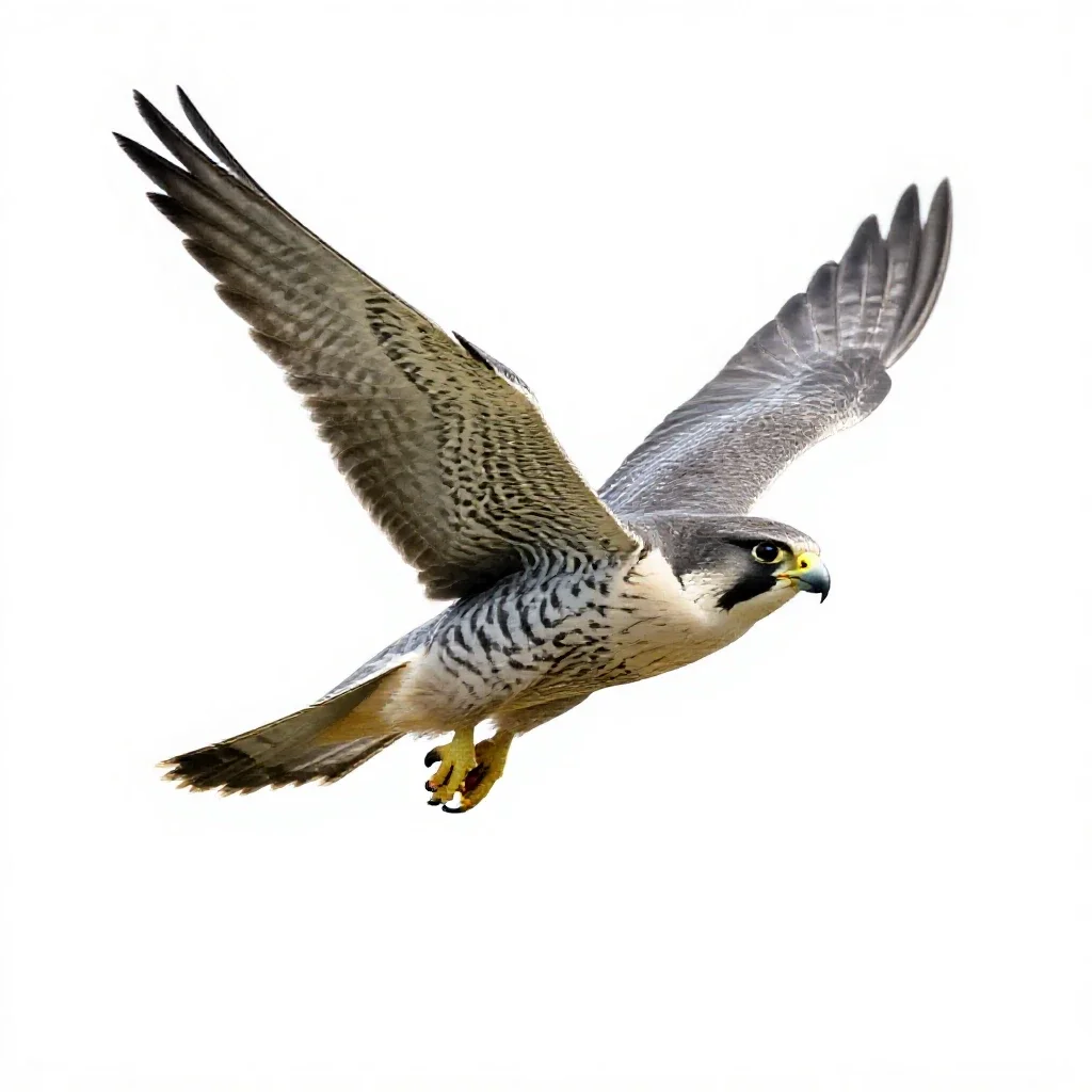 Peregrine falcon stooping isolated on a white background
