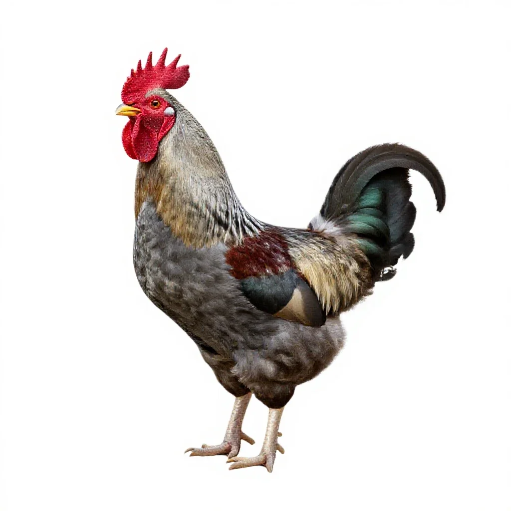 Rooster crowing isolated on a white background