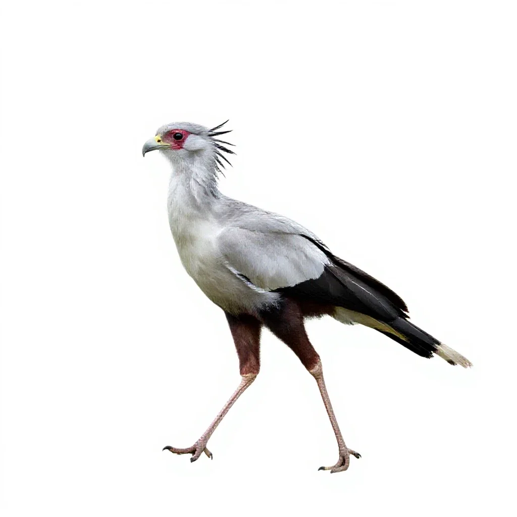 Secretary bird striding isolated on a white background