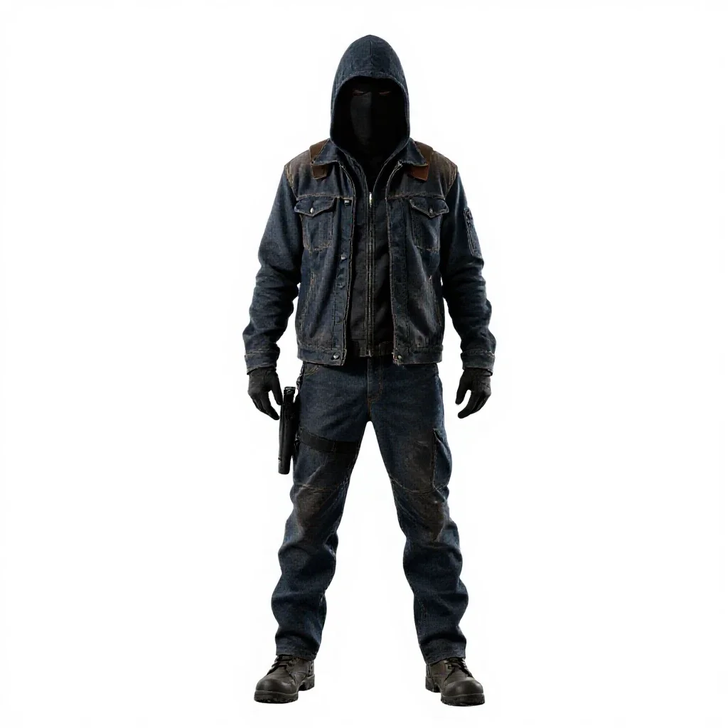 Masked assassin in dark cloth isolated on a white background