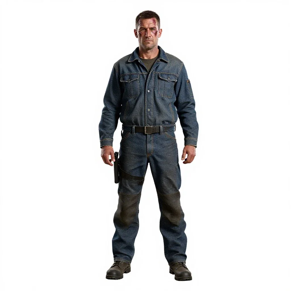 Veteran mercenary with a scarred face isolated on a white background
