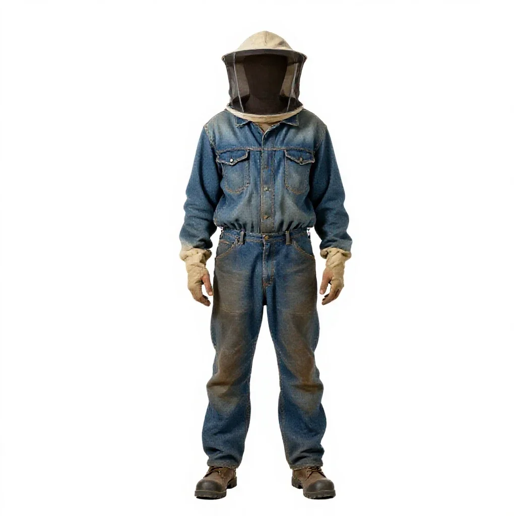 Beekeeper in a veiled suit isolated on a white background