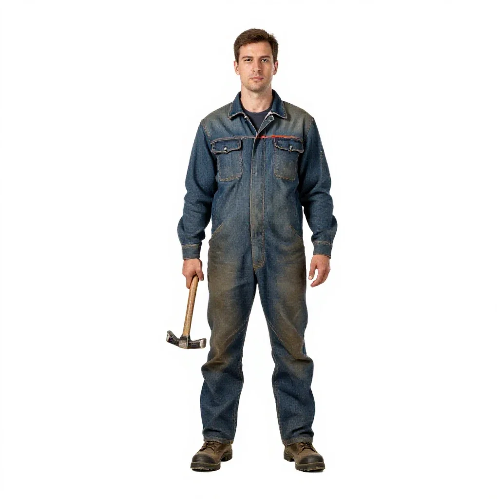 Field geologist with a rock hammer isolated on a white background